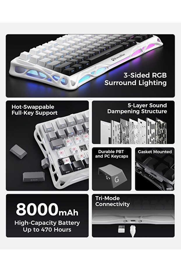 Computer Peripheral Devices, Mercury K1 75% Wireless Mechanical Gaming Keyboard - 6