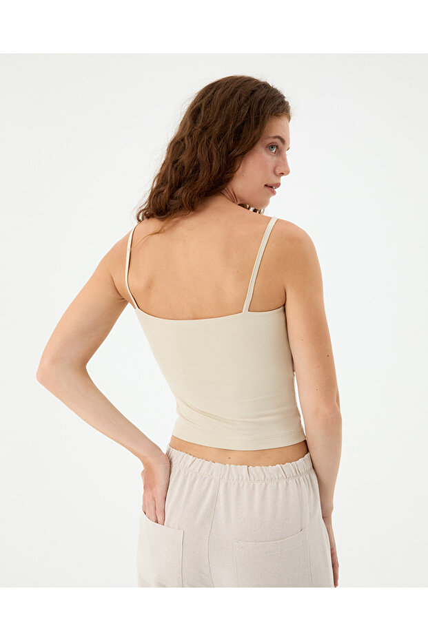 Krem EcoVero™Viskoz Kadın Çift katlı Basic Askılı Atlet - 2