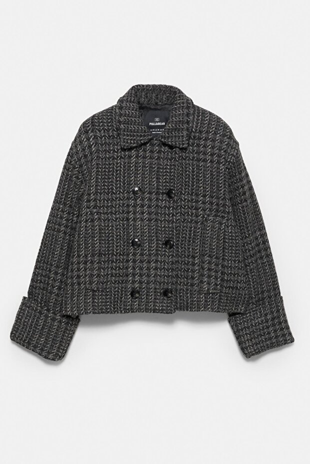 Kısa kareli kaşe kaban - 7