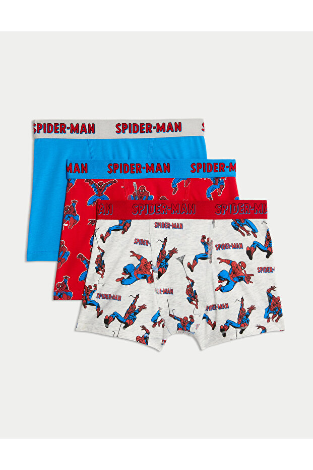 3’lü Pamuk Karışımlı Spider‑Man Trunks (3–10 Yaş) - 1