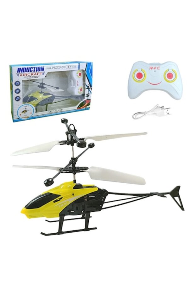 Induction Helicopter with Sensor, Gesture Control or Remote Control, Gyroscope, LED Lighting, USB Ch - 1