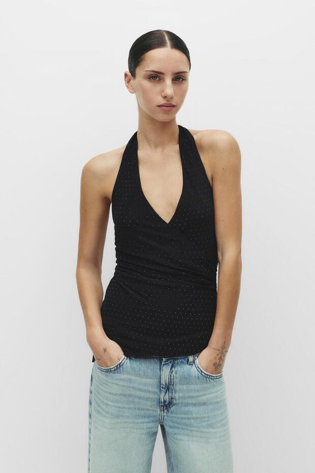 Halter drapeli parlak taşlı top - 2