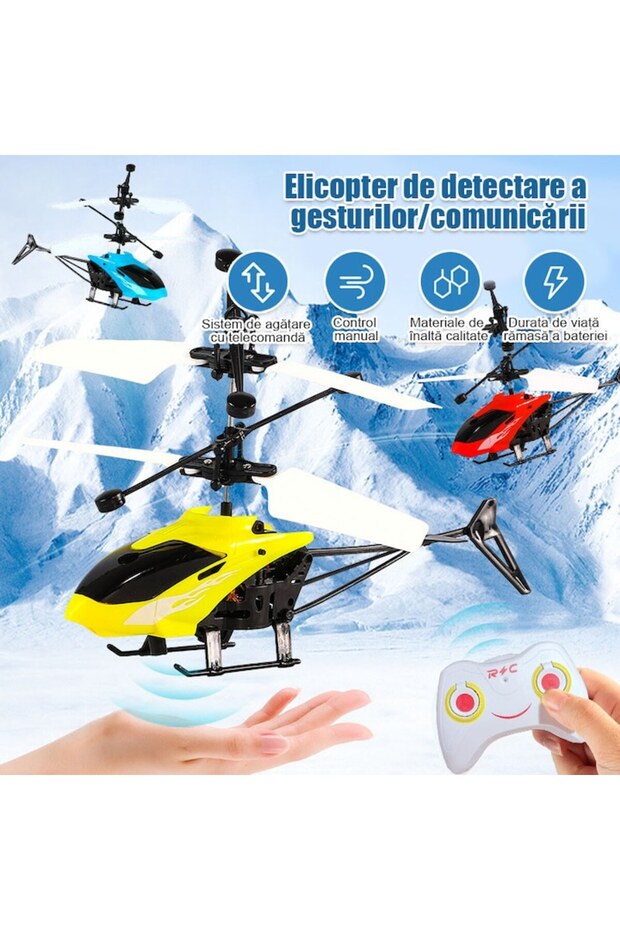 Induction Helicopter with Sensor, Gesture Control or Remote Control, Gyroscope, LED Lighting, USB Ch - 2