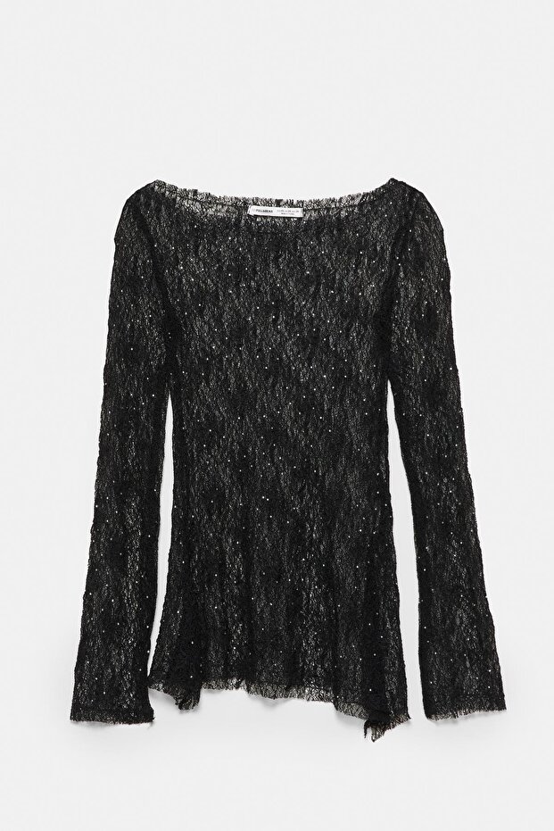 Payetli dantelli top - 5