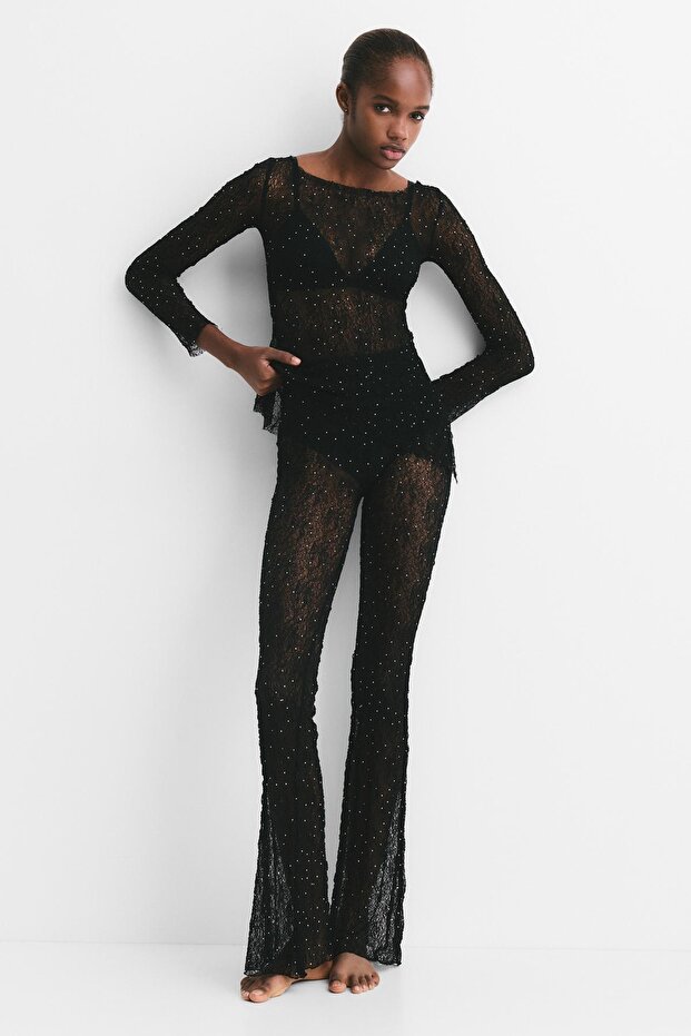 Payetli dantelli top - 2