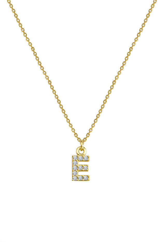 Kadın Taşlı E Harfi Kolye - 1