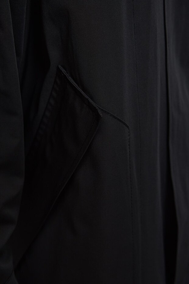 Kapüşonlu Oversize Yağmurluk Siyah - 6