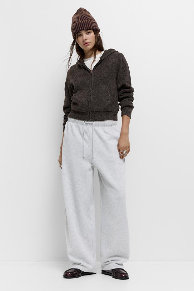 Fermuarlı kapüşonlu örgü sweatshirt - 2