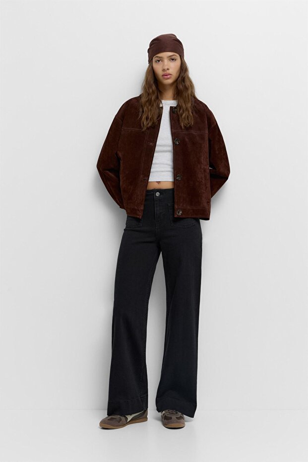 Geniş paça yama cepli jean - 2