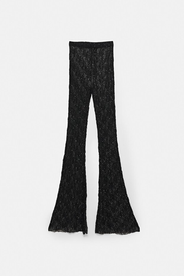 Payetli dantel çan pantolon - 5