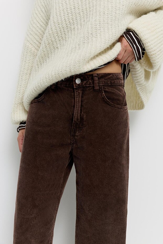 Kadife geniş paça pantolon - 5