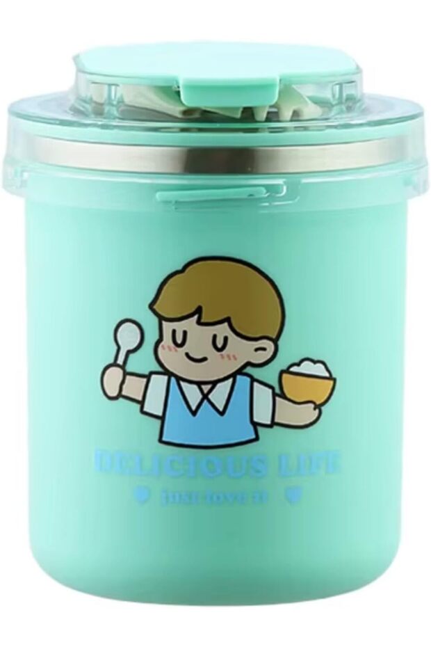 500ml Portable Stainless Steel Soup & Breakfast Cup - Cartoon Design, Thermos for Milk, Oatme
