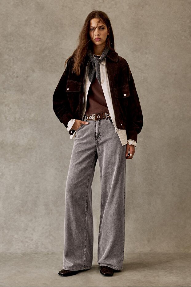 Kadife geniş paça pantolon - 1