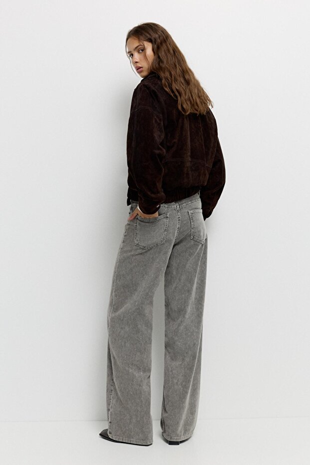 Kadife geniş paça pantolon - 4