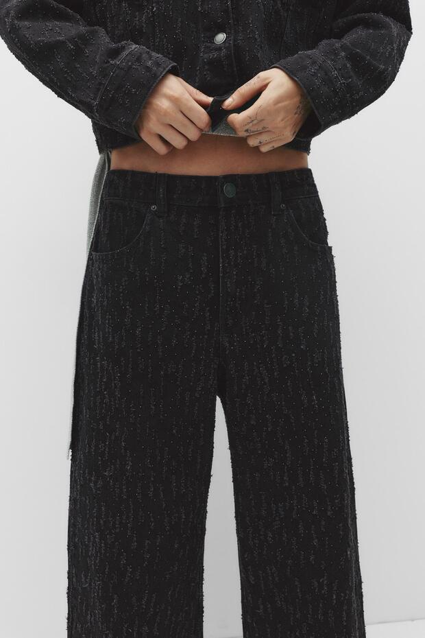 Simli dokulu düz kesim jean - 5