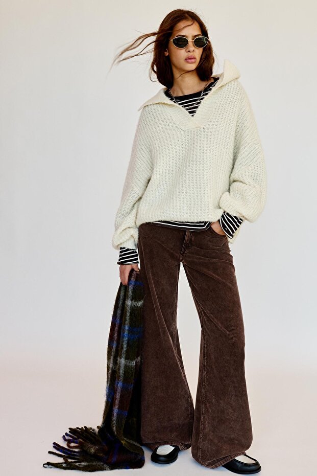 Kadife geniş paça pantolon - 1