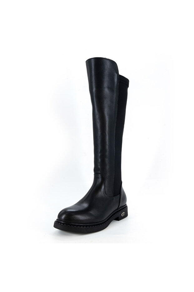 D25Kc-2365 Women's Genuine Leather Back Zipper Lycra Daily Boots