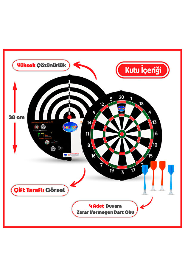 4 Oklu Mıknatıslı Profesyonel Dart Seti Çift Yönlü Manyetik Dart Askılı Dartboard - 4