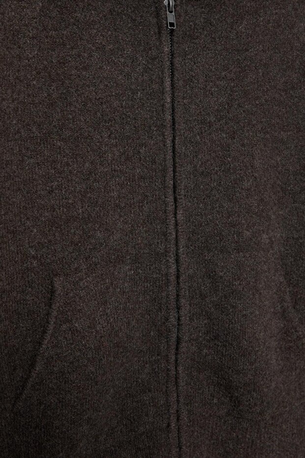 Fermuarlı kapüşonlu örgü sweatshirt - 7