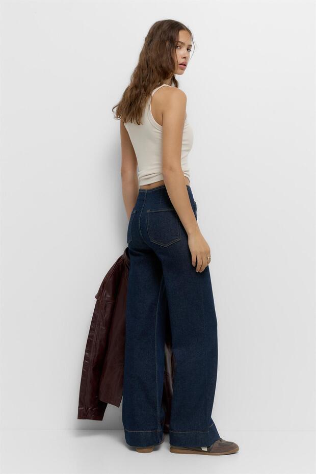Geniş paça yama cepli jean - 4