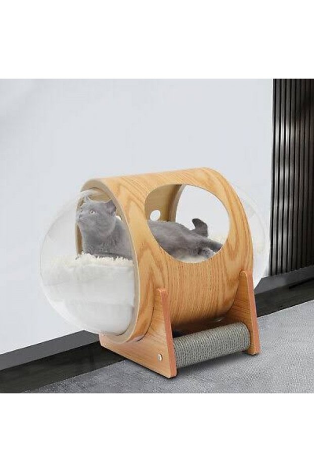 Spaceship Alpha, Warm and Cozy Pet Bed for Cat & Dog, Yellow Wood Color, 42×42×60 cm