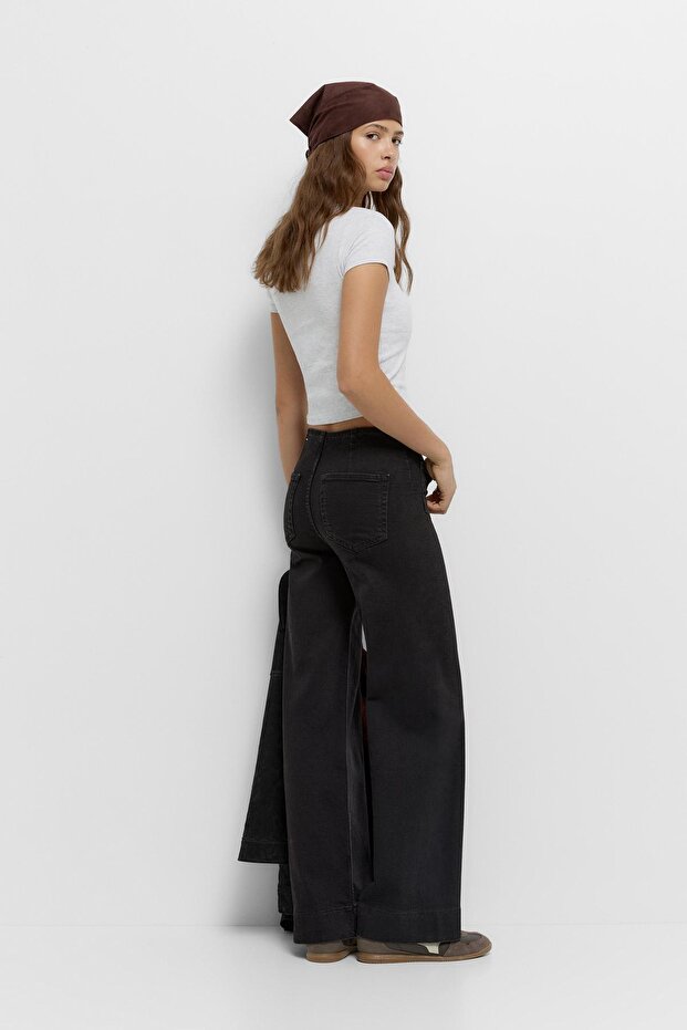 Geniş paça yama cepli jean - 3