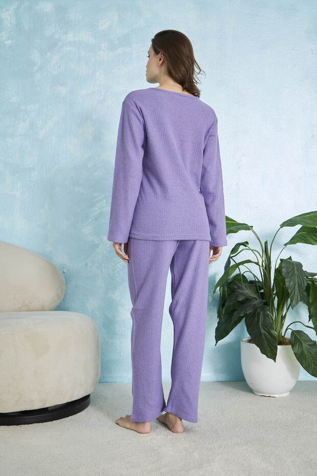 Pamuklu Kalın Fitilli Uzun Kollu Pijama Takımı - 3