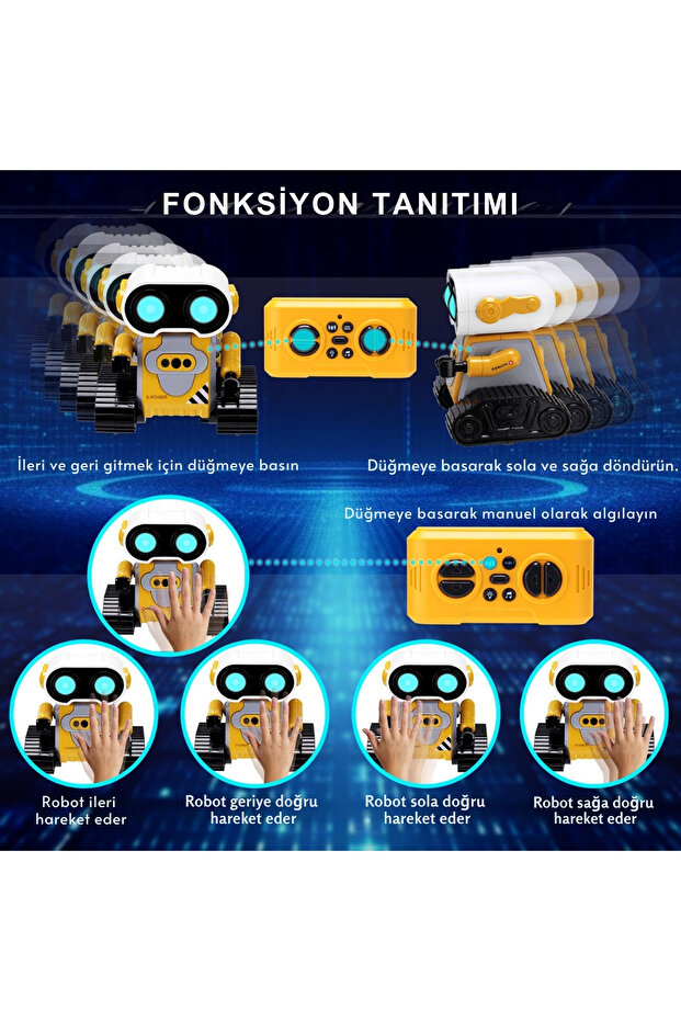 Oyuncak Uzaktan Kumandalı Şarjlı Sesli Işıklı El Sensörlü 360° Dönen İnteraktif Akıllı Robot - 5