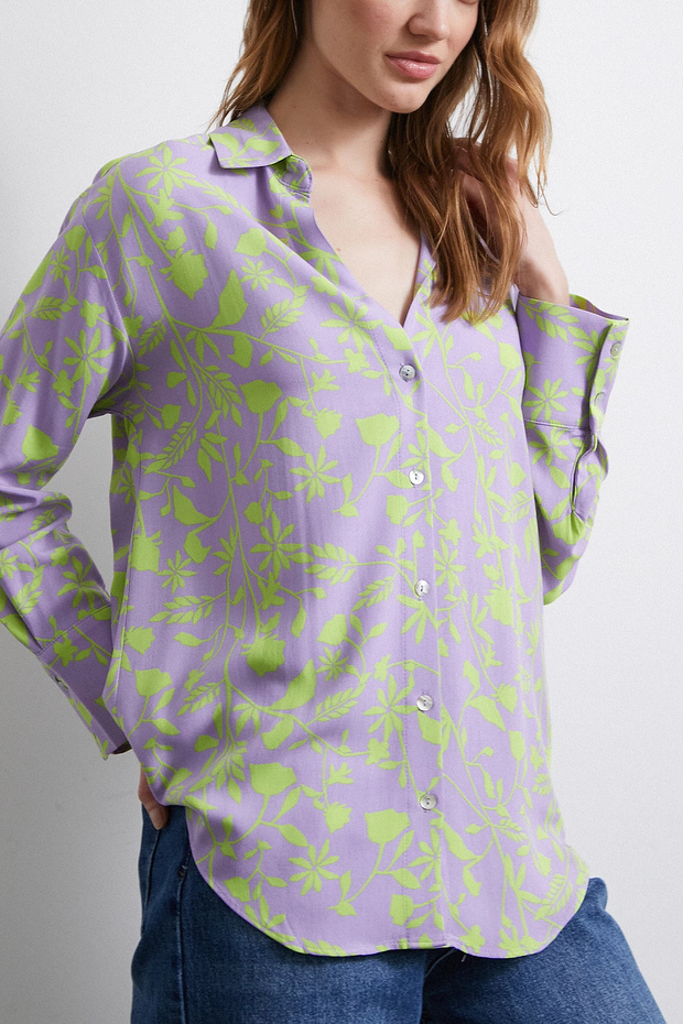 Orman Desenli Gömlek Mor - 1