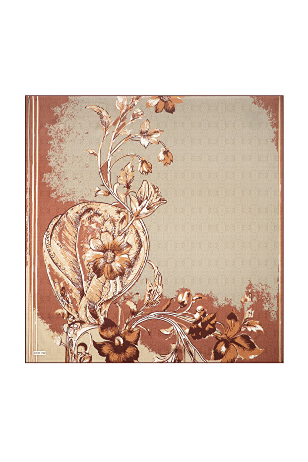 وشاح حريري منقوش باللون البيج من ديريا - 3