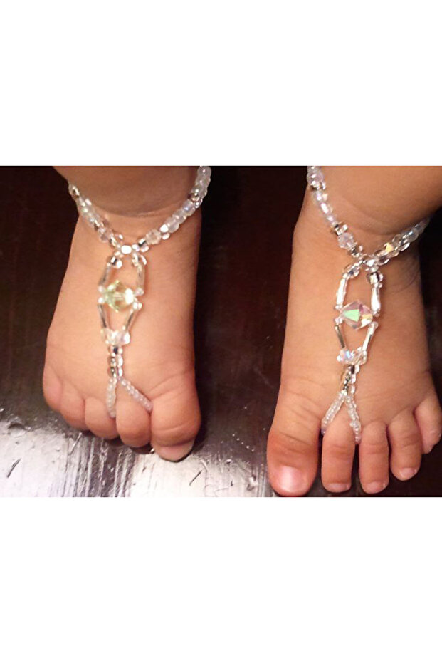 Set of 2 Baby Girl Stone Beaded Shiny Anklets