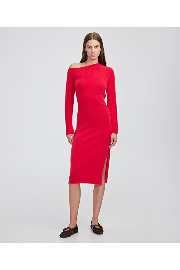 Kayık yaka triko elbise - 2