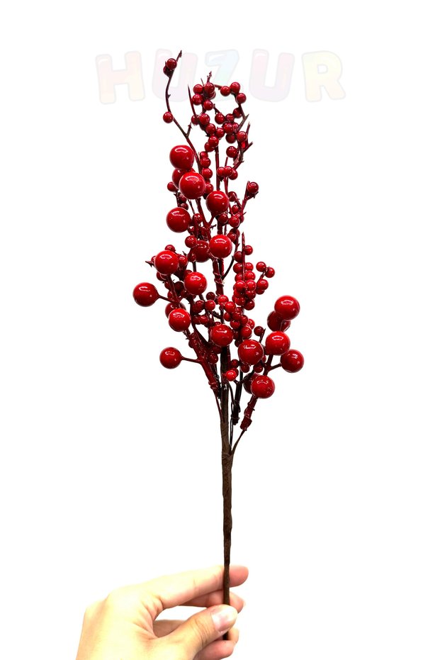 35 cm Red Stick Camellia Berry Artificial Flower Christmas Pine Tree New Year Flower Decor Ornament Branch