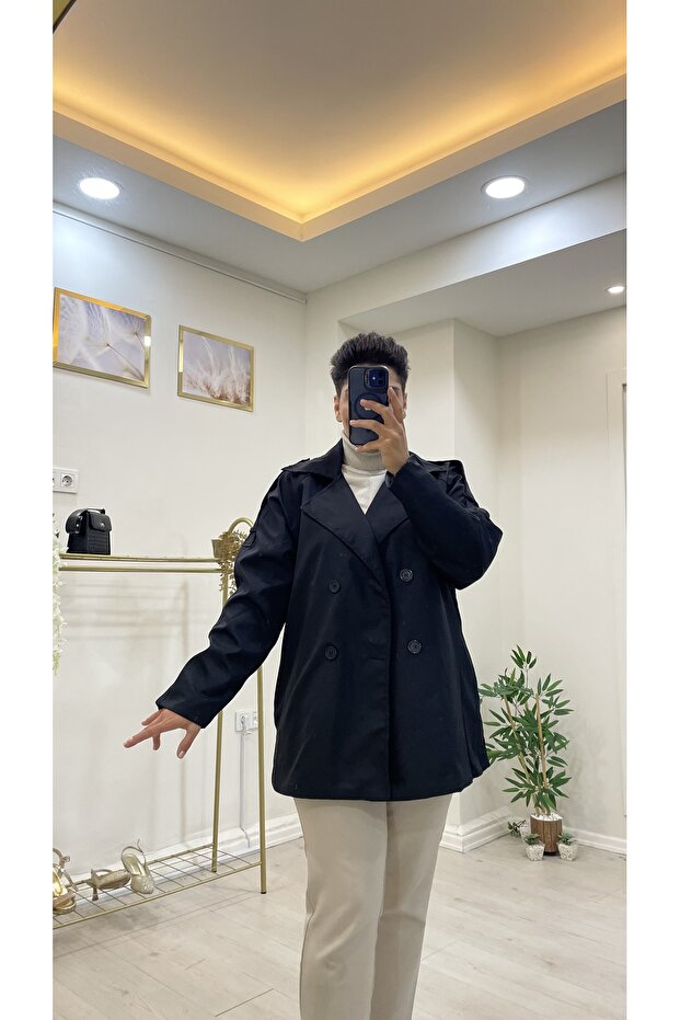 Kruvaze kısa trenç ceket - 1