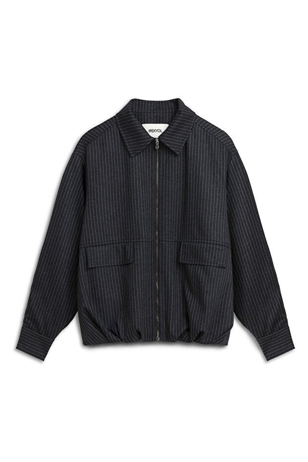 Drapeli çizgi desen ceket - 3