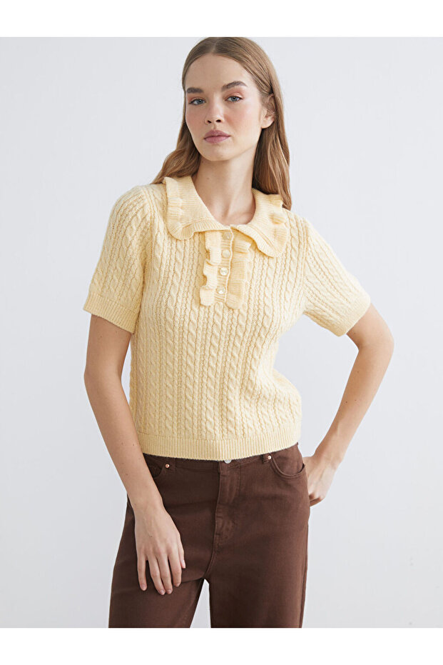 Esvab • Modern & Distinctive Devrik Roba Collar Self-Embroidered Women's Knitwear Sweater
