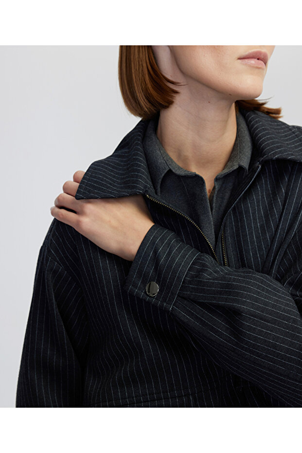 Drapeli çizgi desen ceket - 6