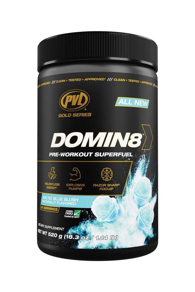 Gold Series DOMIN8 Pre-workout Superfuel 520g - Artic Blue Slush