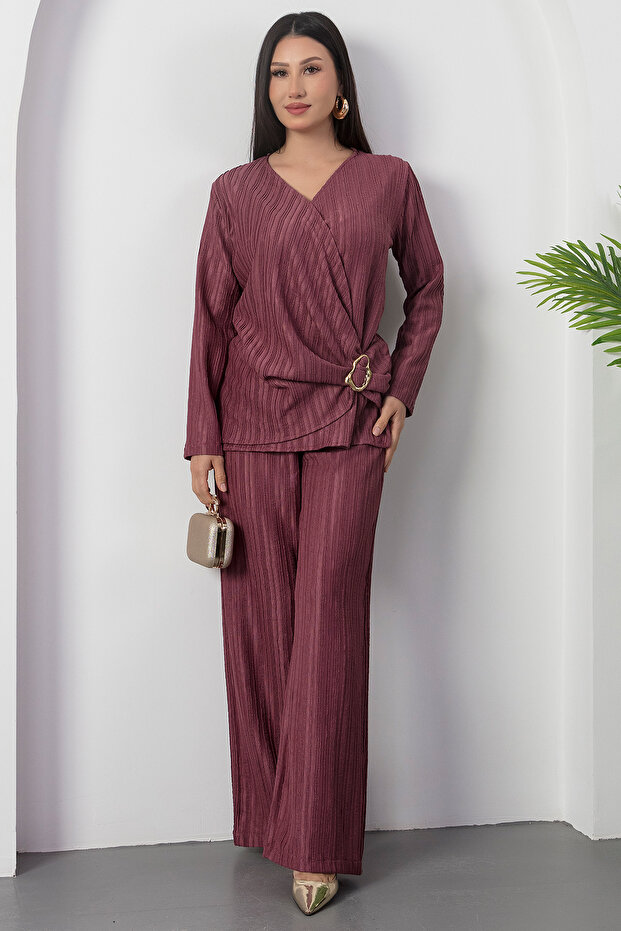 طقم مكون من قطعتين بياقة مزدوجة ومشبك D-82 - 3