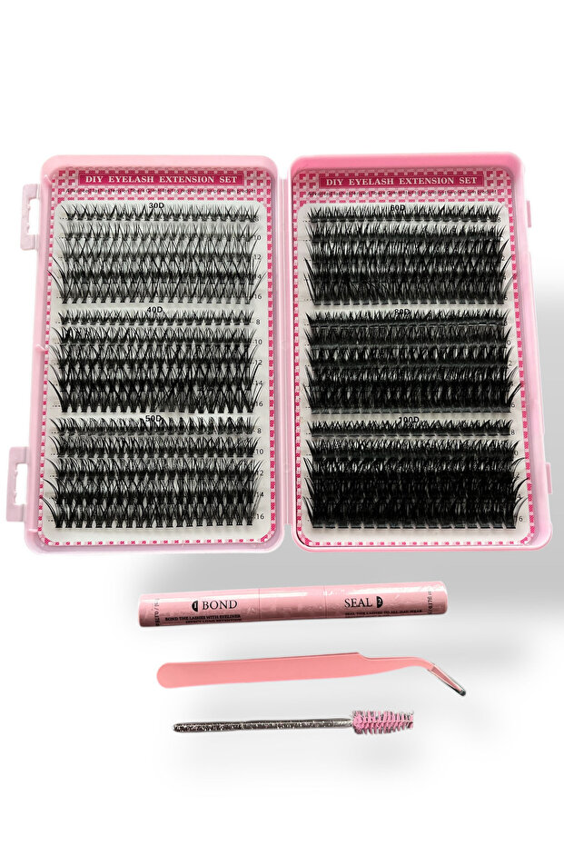 Takma Kirpik Seti Yapıştırıcı, Sabitleyici, Cımbız Ve Kirpik Fırçasıyla 800 Adet Kirpik Tutamı - 1