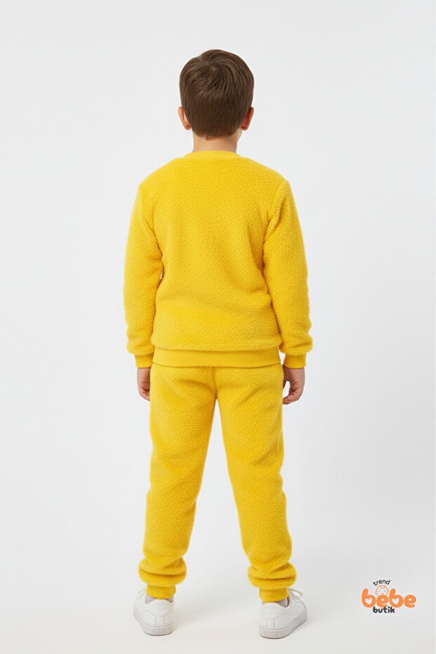 Sarı Tweety Nakışlı Welsoft Erkek Çocuk Eşofman Takımı – Peluş Sıcak Kumaş Pijama Takımı - 4