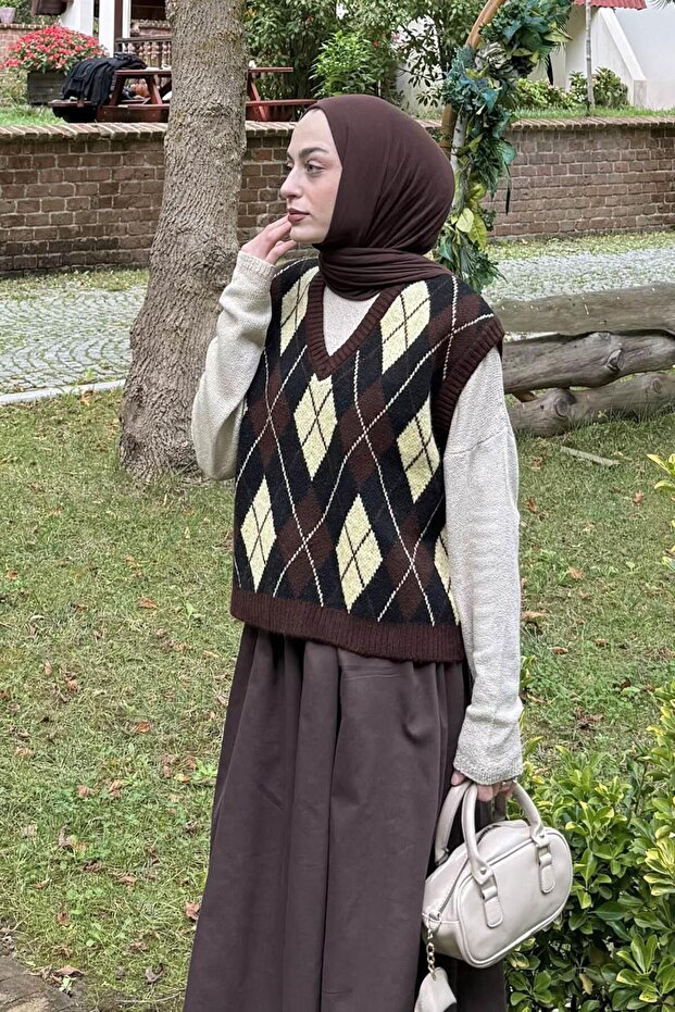 Baklava Patterned Sweater Bitter Brown - 2