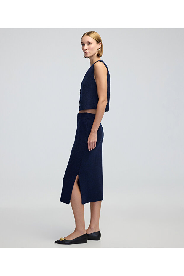 Yırtmaçlı triko etek - 2