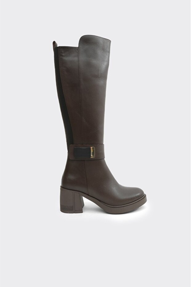 Hakiki Deri Kalın Topuklu Kadın Çizme - 1