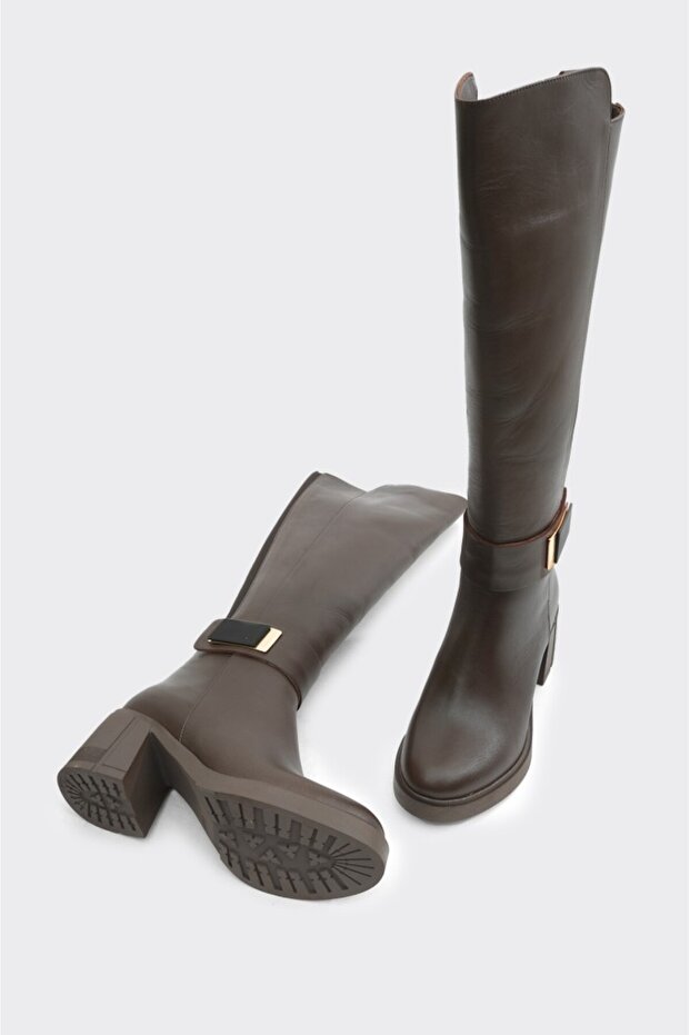 Hakiki Deri Kalın Topuklu Kadın Çizme - 4