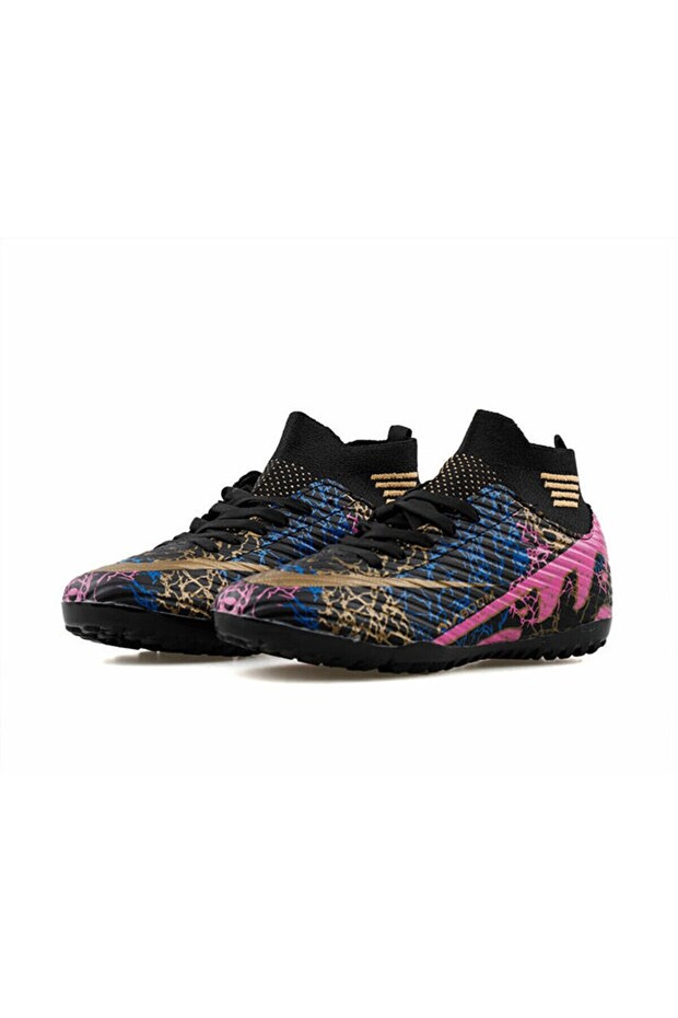 Lace-Up Astroturf Football Shoes Black Gold