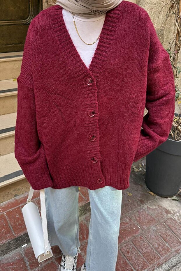 Salaş Dokulu Basic Hırka Bordo - 3