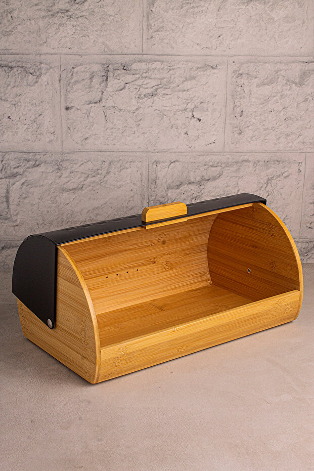 Noir - Bamboo Bread Box Bread Storage Container Bread Holder Bread Basket - 6