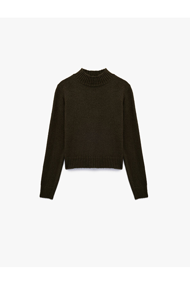 Soft Textured Stand Collar Long Sleeve Knitwear Sweater
