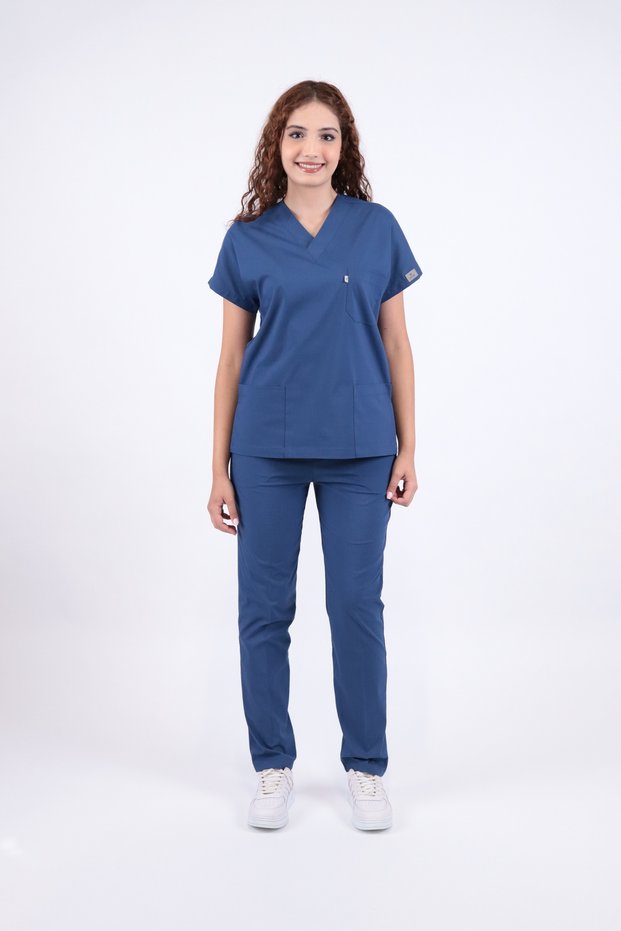 Unisex Lycra Nurse Doctor Uniform Set Anti-Sweat Fabric Scrubs Hospital Uniform Indigo